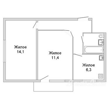Двухкомнатная квартира, Карла Маркса ул. - 151681, план 1