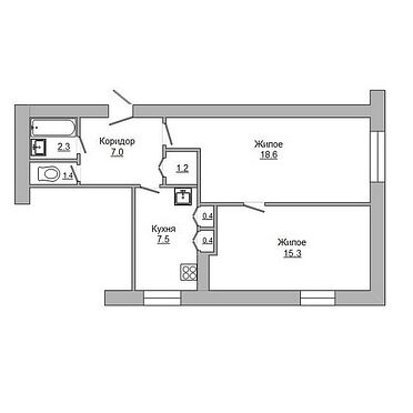 Двухкомнатная квартира, Буденного ул.-170196, план 1