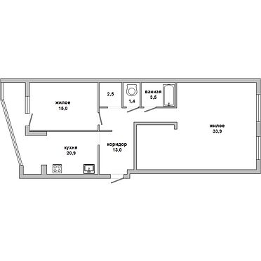 Двухкомнатная квартира, Машерова пр-т. - 190611, план 1