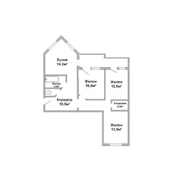 Трёхкомнатная квартира, Богданчука улица - 250338, план 1