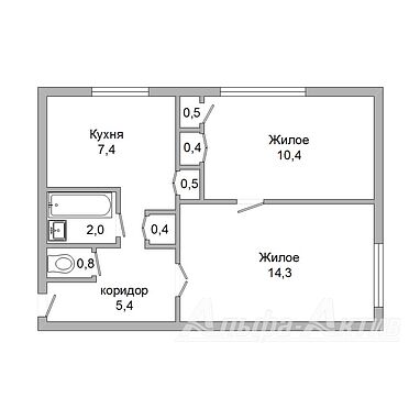 Двухкомнатная квартира, Мухавец п. - 240353, план 1
