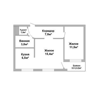 Двухкомнатная квартира, лейтенанта Рябцева ул. - 250496, план 1