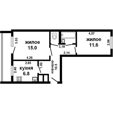 Двухкомнатная квартира, Машерова пр-т. - 160663, план 1
