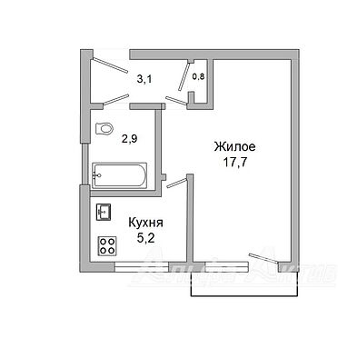 Однокомнатная квартира, Машерова пр-т. - 240120, план 1