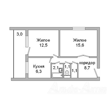 Двухкомнатная квартира, Скрипникова ул. - 220285, план 1