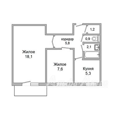 Двухкомнатная квартира, Партизанский пр-т. - 230255, план 1