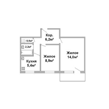 Двухкомнатная квартира, Кривошеина ул.- 250459, план 1