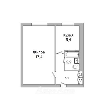 Однокомнатная квартира, ГОБК ул. - 231140, план 1