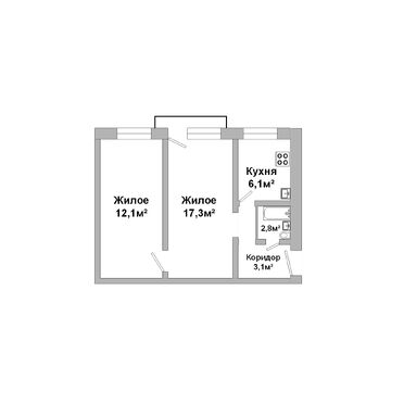 Двухкомнатная квартира, Жукова ул.- 250455, план 1