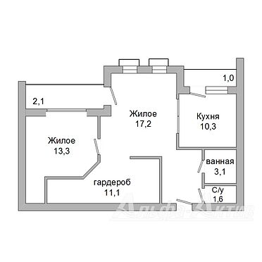 Двухкомнатная квартира, Ясеневая ул. - 230478, план 1