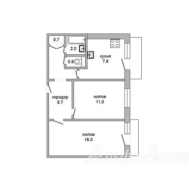 Двухкомнатная квартира, Скоки д., Мира ул. - 240014, план 1