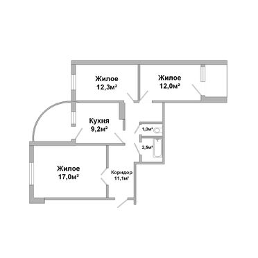 Трехкомнатная квартира, Орловская ул. - 250293, план 1