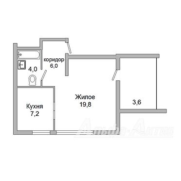 Однокомнатная квартира, Космонавтов б-р. - 230439, план 1
