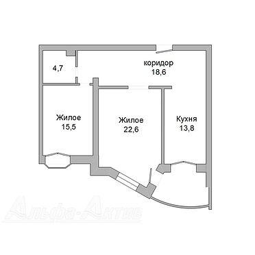 Двухкомнатная квартира, Энгельса ул. - 220646, план 1