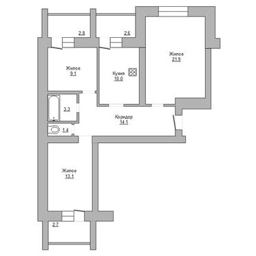 Трехкомнатная квартира, ул. Воровского - 171571, план 1