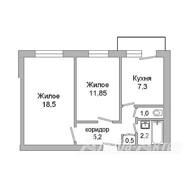 Двухкомнатная квартира, Московская ул. - 220580, план 1