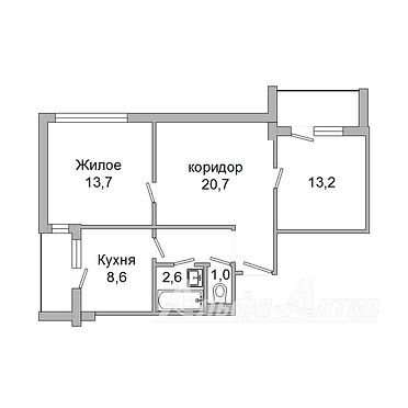 Двухкомнатная квартира, московская ул. - 211033, план 1