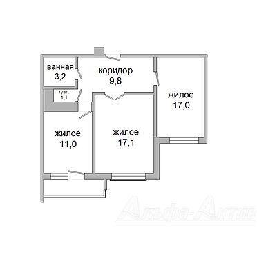Двухкомнатная квартира - 240121, план 1