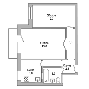 Двухкомнатная квартира, Гоголя ул. - 200075, план 1