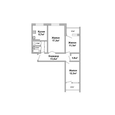 Продажа, Квартира, 3-к,  центр, МОПРа ул. 1979 г/п, лот 250386, план 1