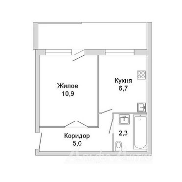 Однокомнатная квартира, Космонавтов б-р. - 210148, план 1