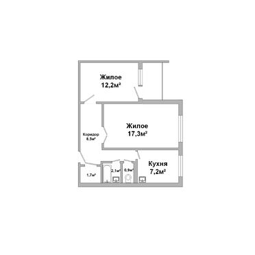 Продажа, двухкомнатная квартира, 2-к, лот 250394, план 1