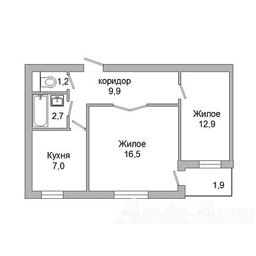 Двухкомнатная квартира, Писателя Смиронова ул. - 230949, план 1