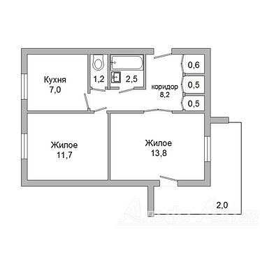 Двухкомнатная квартира, Ленинградская ул. - 220494, план 1