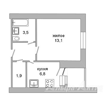 Однокомнатная квартира, Суворова ул. - 231068, план 1