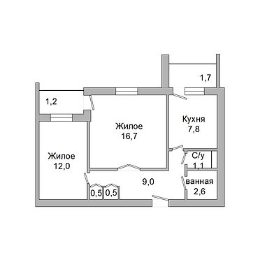 Двухкомнатная квартира, Луцкая ул. - 230758, план 1