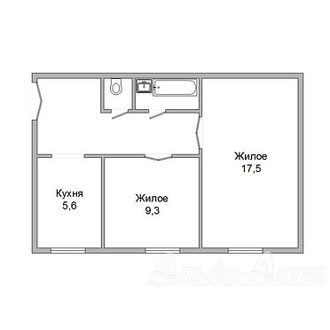 Двухкомнатная квартира, ул. Комсомольская - 240358, план 1