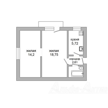 Двукомнатная квартира, Каменюки аг., Пущанская ул. - 240107, план 1