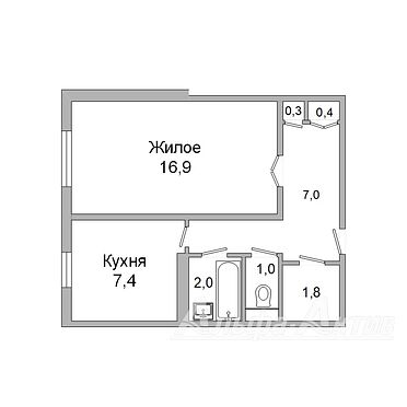 Однокомнатная квартира, Луцкая ул. - 230635, план 1