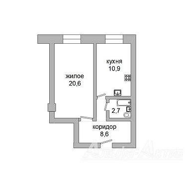Однокомнатная квартира, ул. Карбышева - 240123, план 1