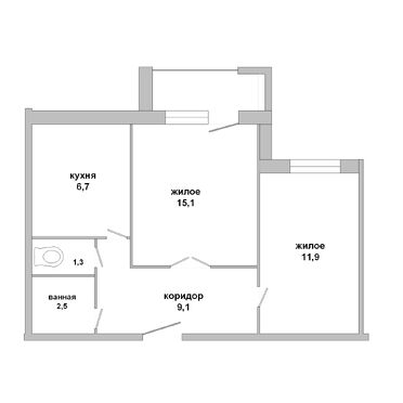Двухкомнатная квартира, дубровская ул.- 250138, план 1