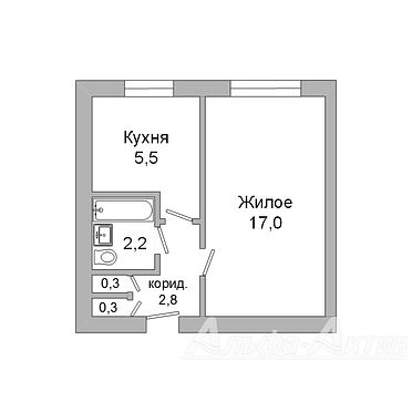 Однокомнатная квартира, ГОБК ул. - 220546, план 1