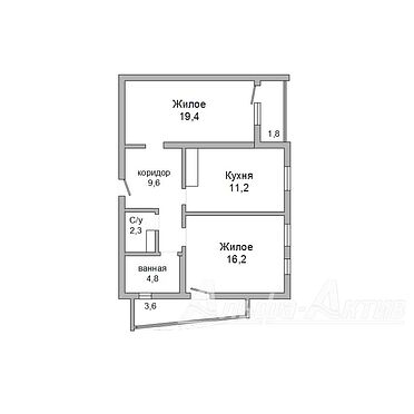 Двухкомнатная квартира, Морозова ул. - 230253, план 1