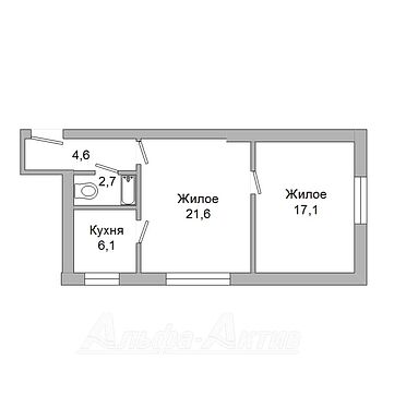Двухкомнатная квартира, Защитников Отечества ул. - 230160, план 1