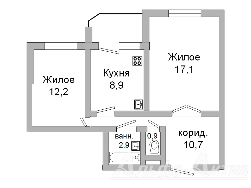Двухкомнатная квартира, 700-летия Кобрина ул. - 210617, фото 1