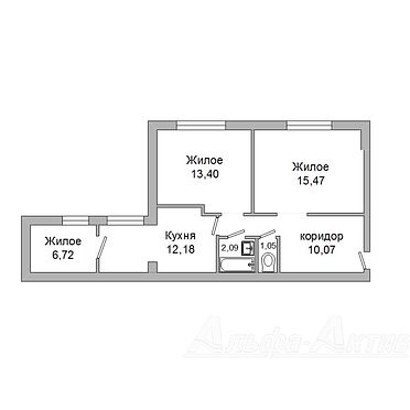 Трехкомнатная квартира, бульвар Космонавтов - 240168, план 1