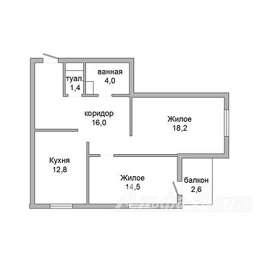 Двухкомнатная квартира, ул. Богданчука - 240149, план 1