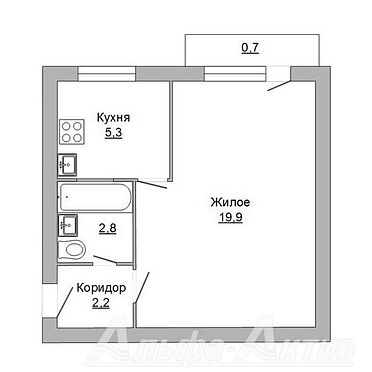 Однокомнатная квартира, Машерова пр-т. - 170388, план 1